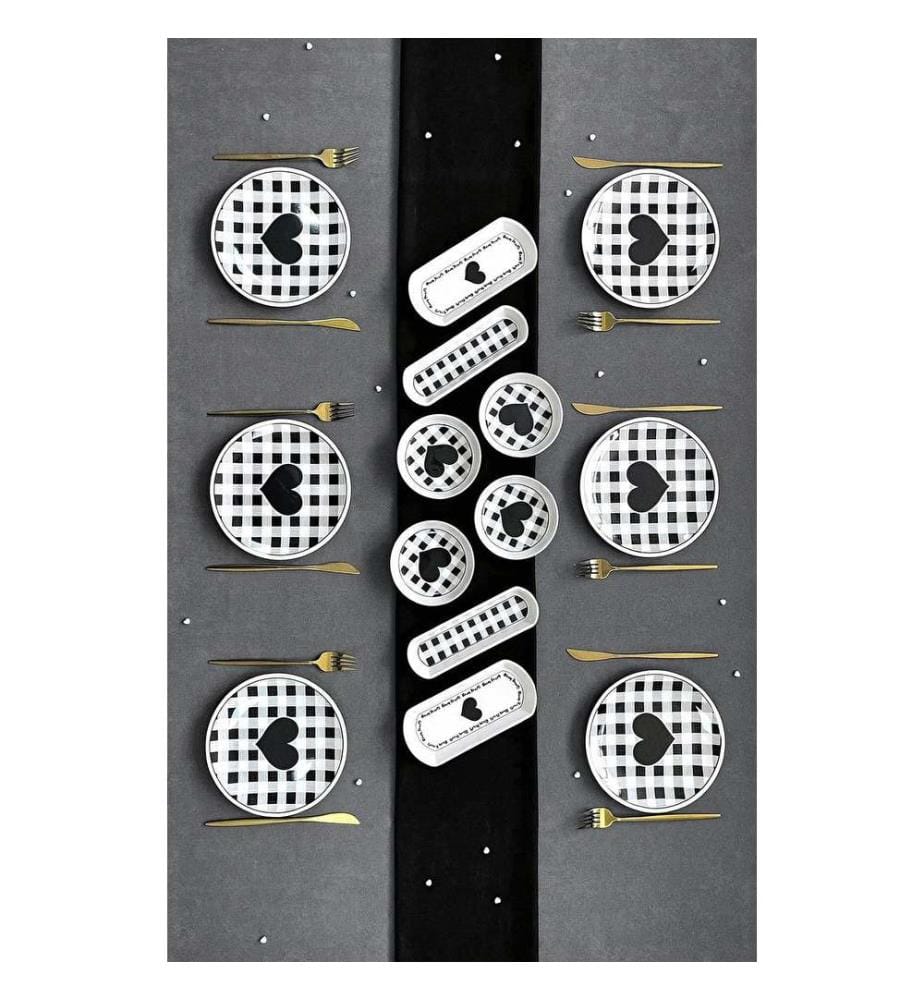 Frühstücksservice (14-teilig) – weiss und schwarz