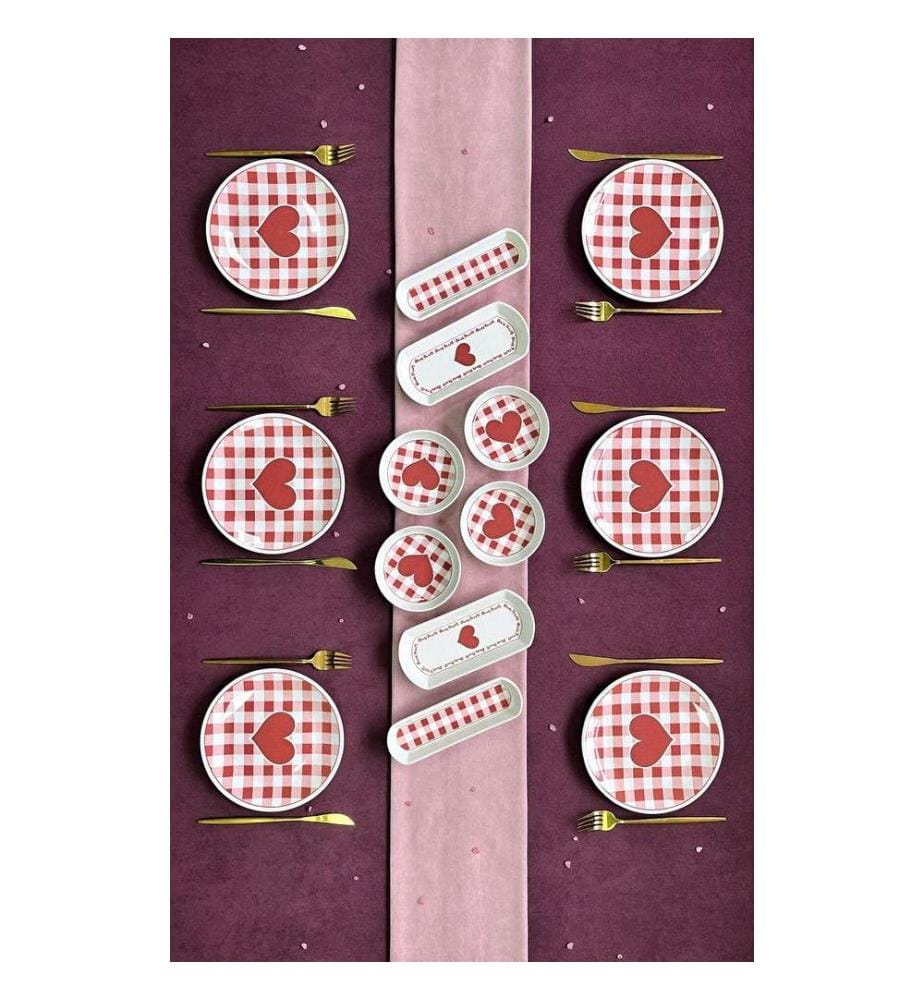 Frühstücksservice (14-teilig) – rosa und weiss