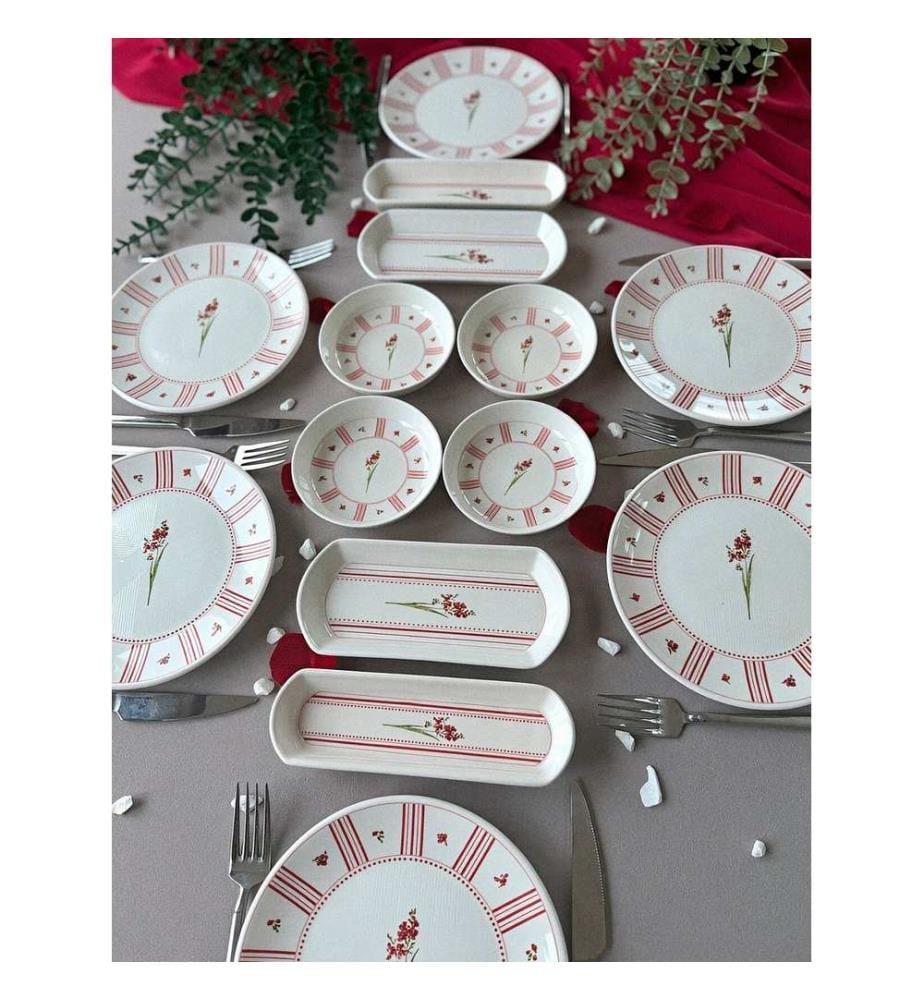 Frühstücksservice (14-teilig) – rosa und weiss