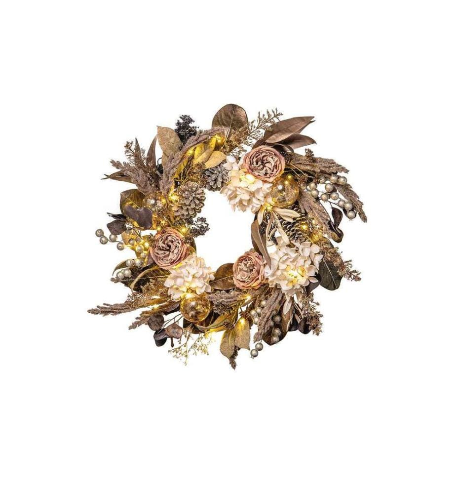 Couronne de Fleurs, 50 LEDs, Ø65 cm - Marron