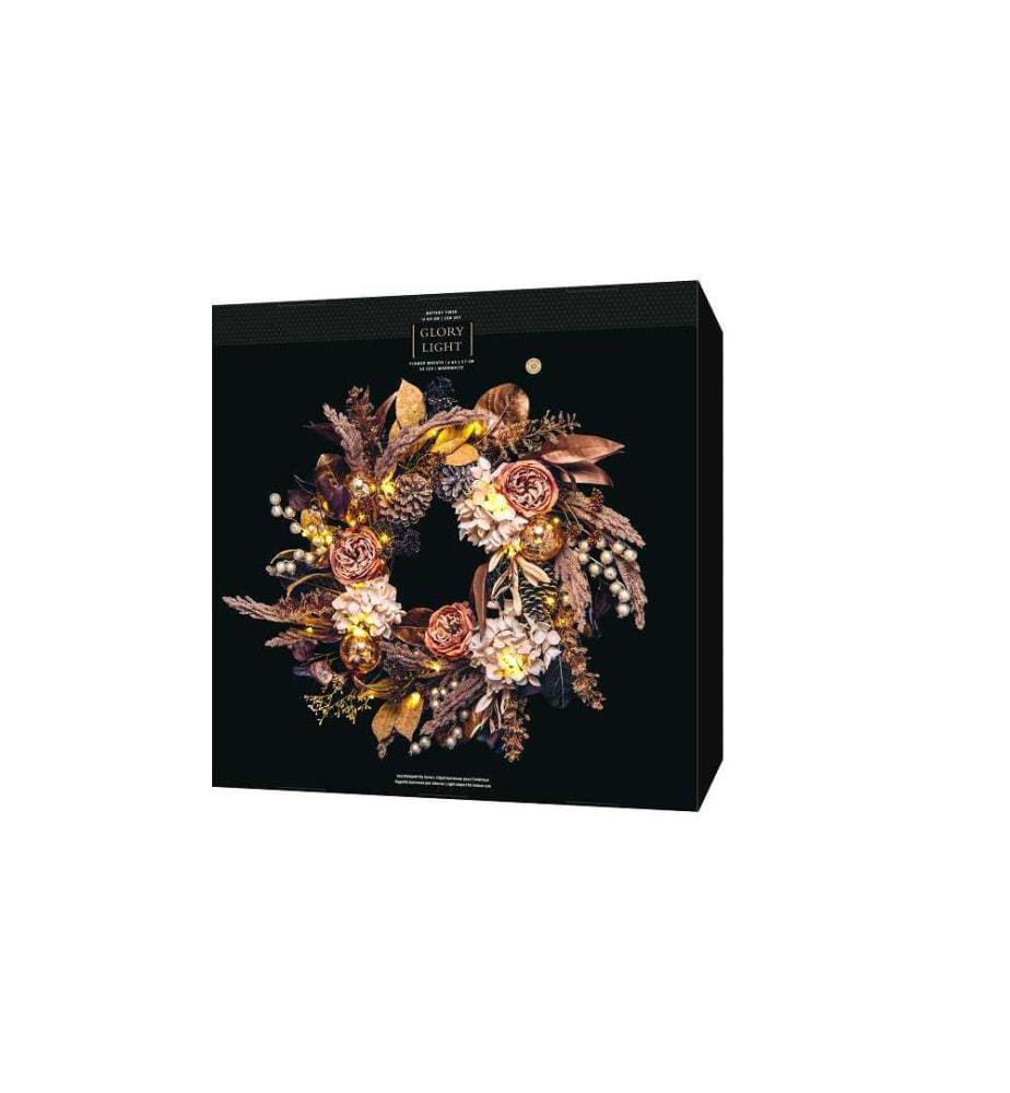 Couronne de Fleurs, 50 LEDs, Ø65 cm - Marron