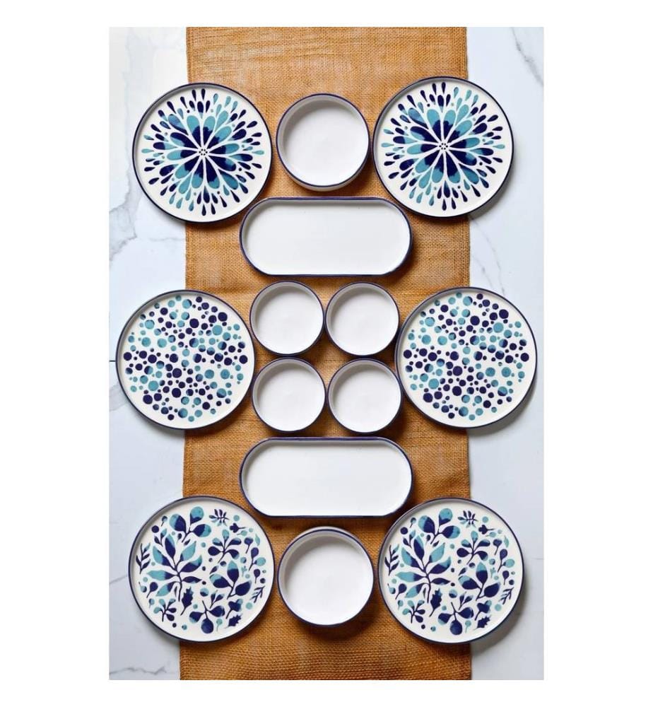 Set de petit déjeuner (14 pièces) - Bleu, Blanc