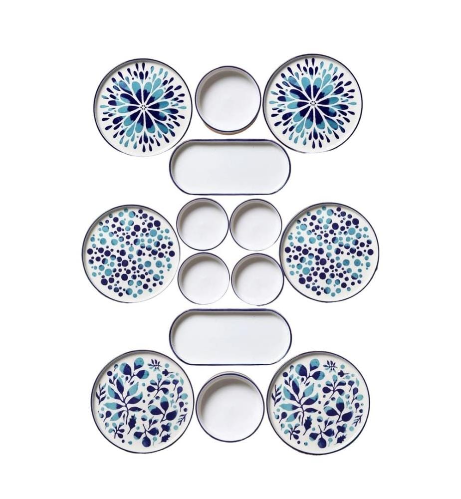 Set de petit déjeuner (14 pièces) - Bleu, Blanc