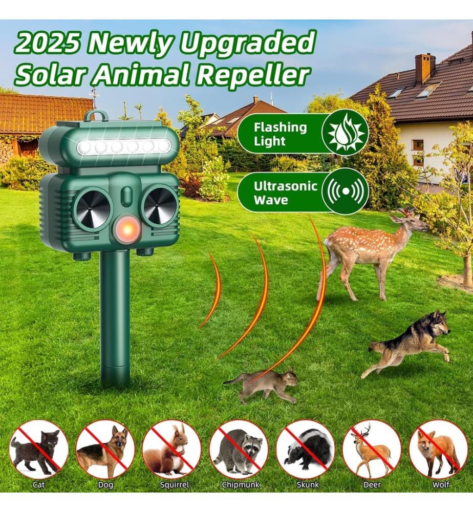 Lot de 2 Répulsifs Ultrason Solaires pour Animaux - Vert