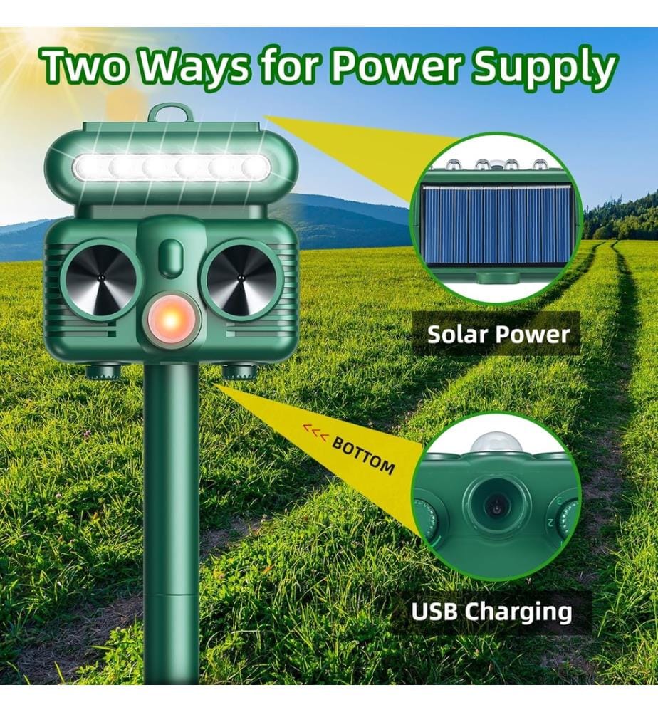 Lot de 2 Répulsifs Ultrason Solaires pour Animaux - Vert