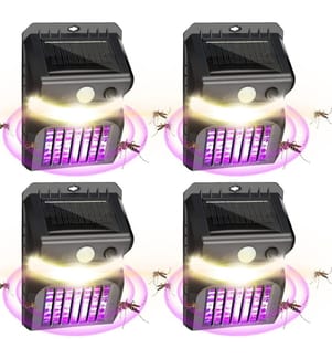 3 in 1 Mosquito Zapper Black Solar Bug Zapper Electric LED Light Mosquito Killer Lamp with Motion Sensor ( 4 Packs ) - Noir