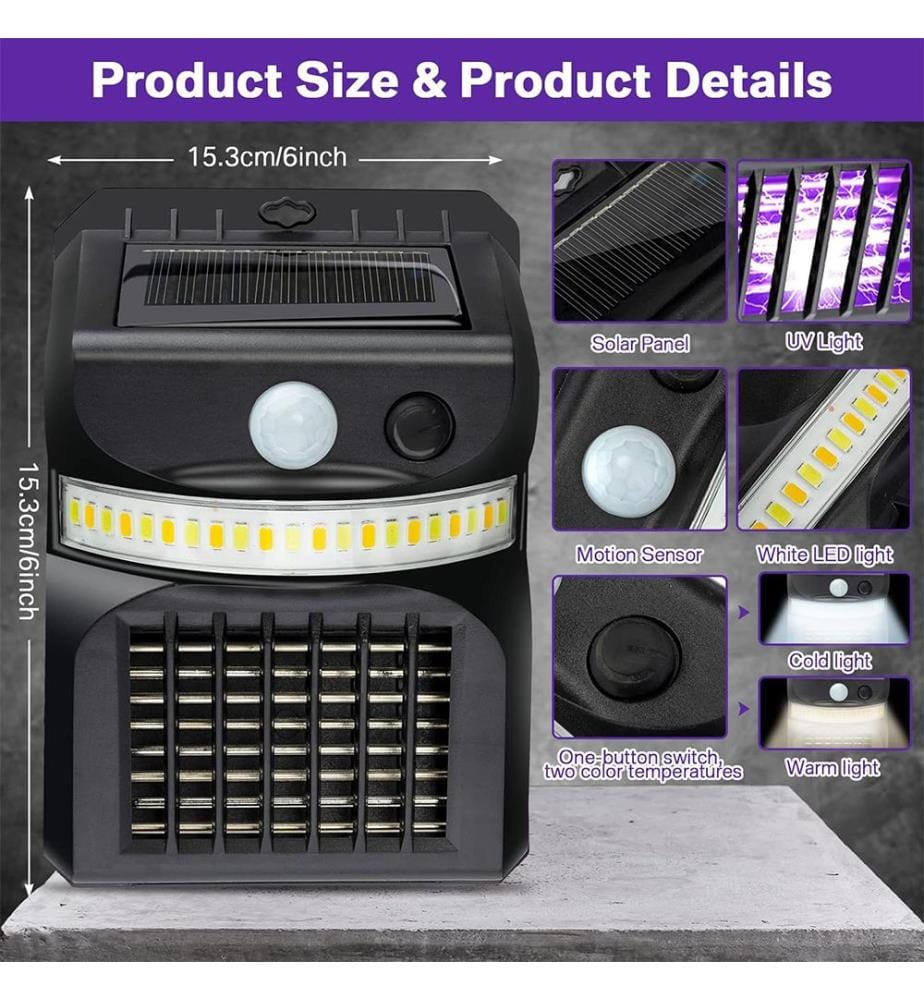 3 in 1 Mosquito Zapper Black Solar Bug Zapper Electric LED Light Mosquito Killer Lamp with Motion Sensor ( 4 Packs ) - Noir