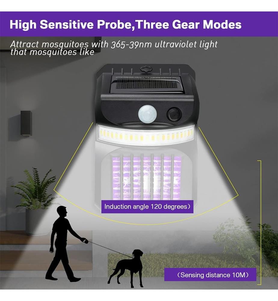 3 in 1 Mosquito Zapper Black Solar Bug Zapper Electric LED Light Mosquito Killer Lamp with Motion Sensor ( 4 Packs ) - Noir