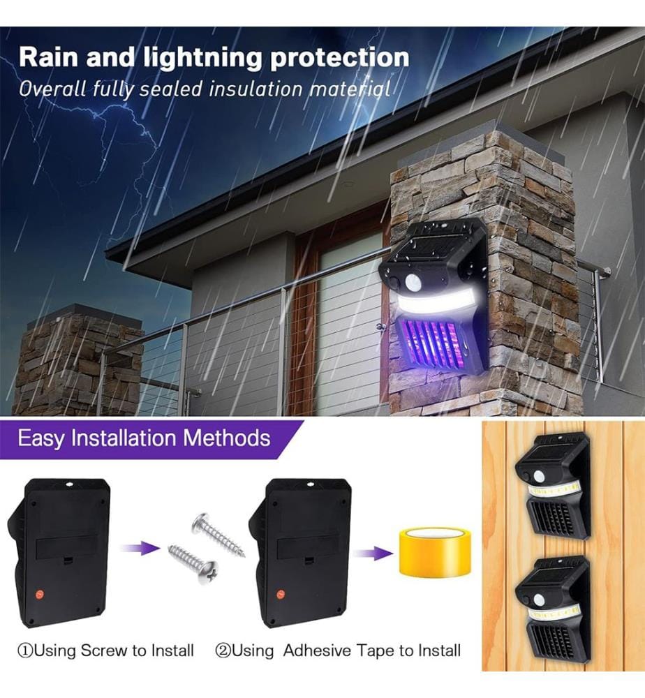 3 in 1 Mosquito Zapper Black Solar Bug Zapper Electric LED Light Mosquito Killer Lamp with Motion Sensor ( 4 Packs ) - Noir