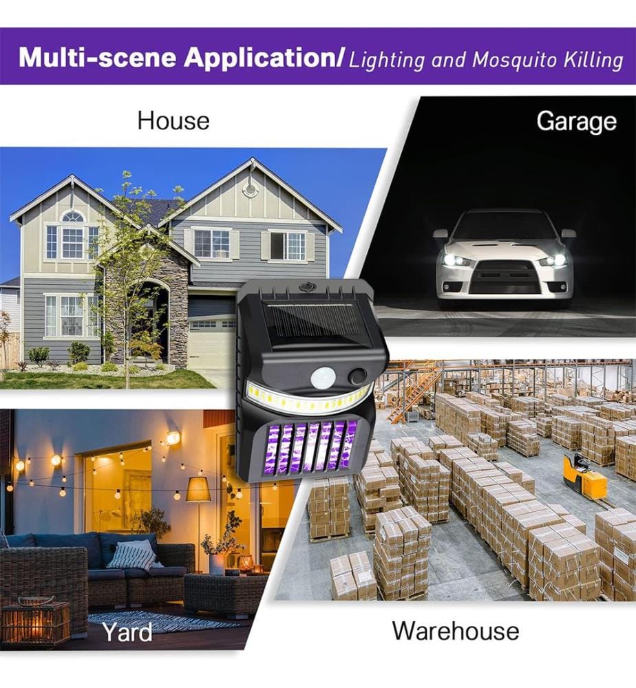 3 in 1 Mosquito Zapper Black Solar Bug Zapper Electric LED Light Mosquito Killer Lamp with Motion Sensor ( 4 Packs ) - Noir