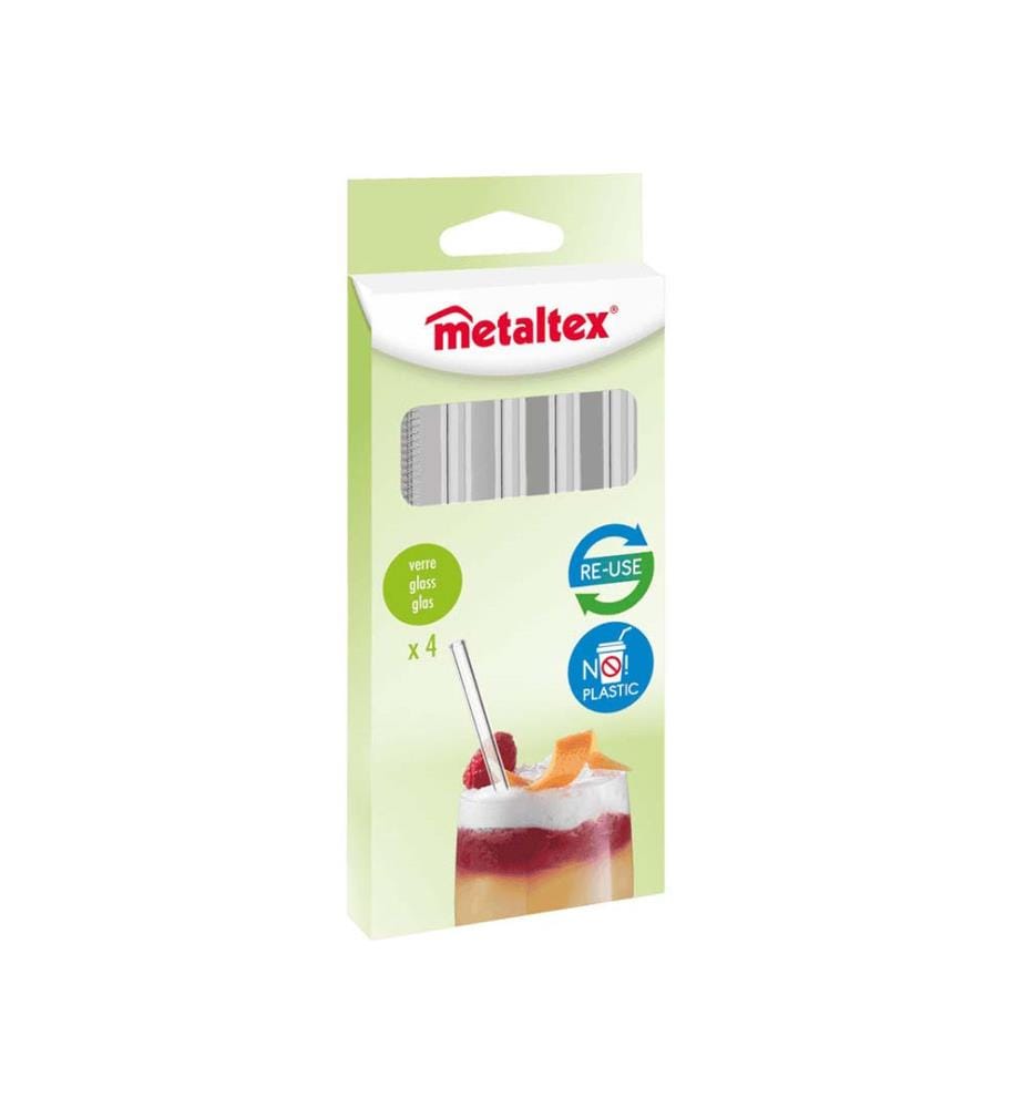 Set di 4 cannucce in vetro, 15 cm