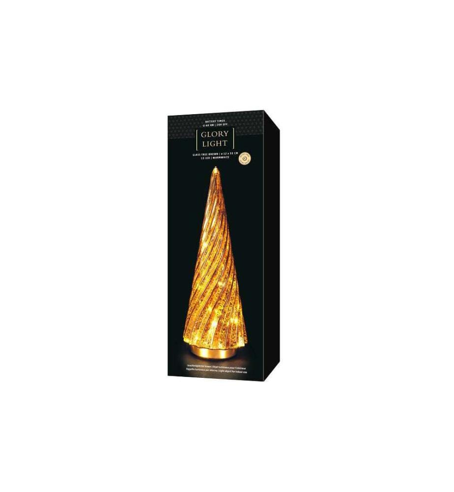 Arbre en Verre, 15 LEDs, Ø12 cm - Marron
