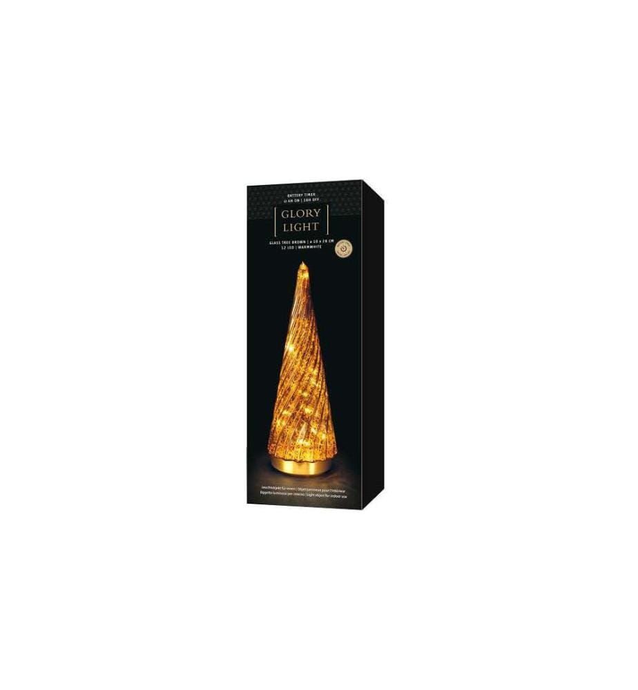 Arbre en Verre, 12 LEDs, Ø10 cm - Marron