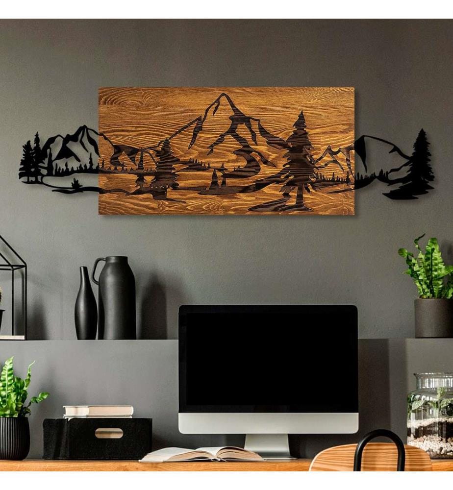 Dekoratives Wandaccessoire aus Holz, Walnuss - Schwarz