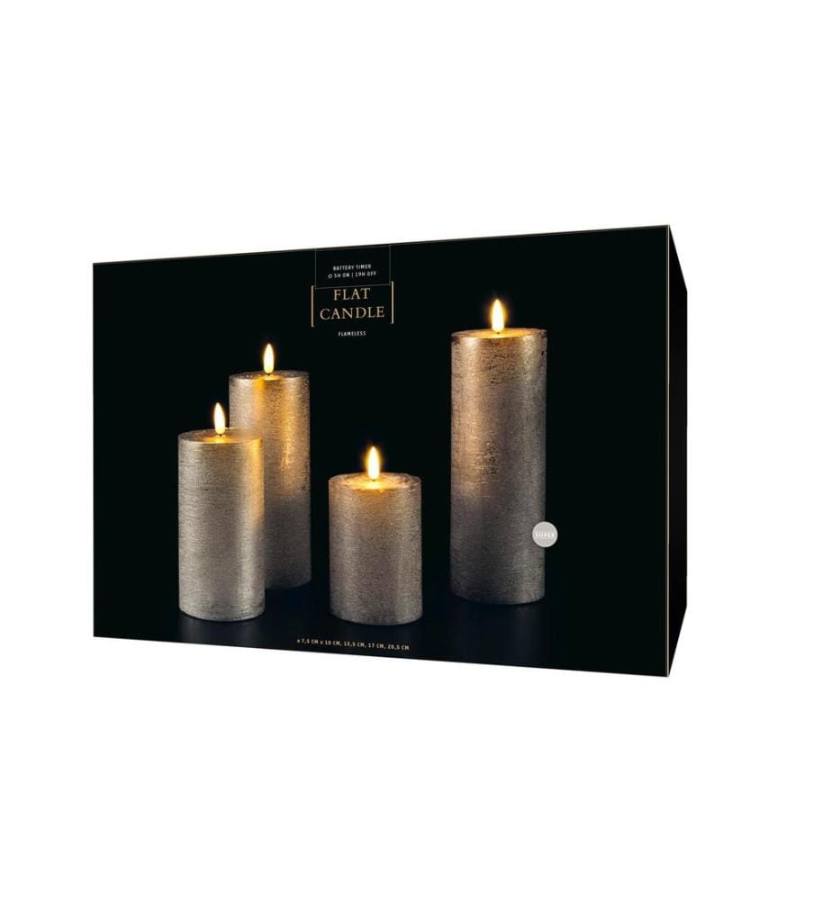 Set de bougies LED Flat, Ø 7.5x10/13.5/17/20 cm, Gris