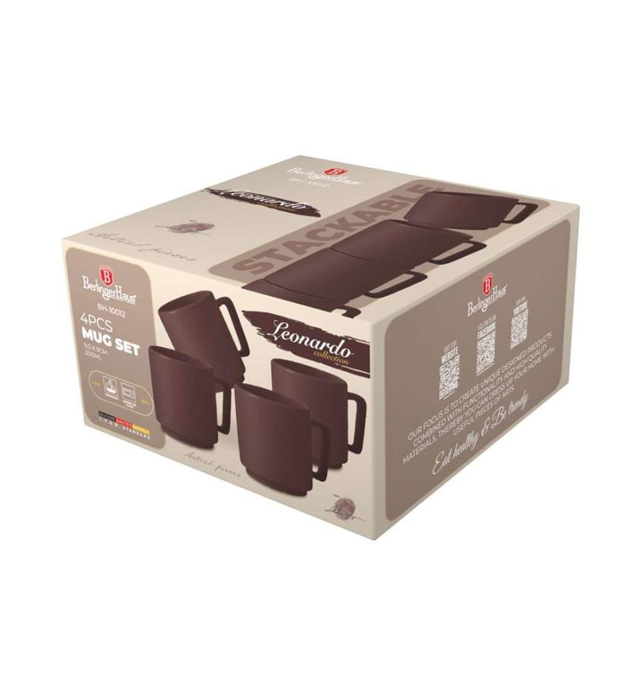 Set di 4 tazze da 300 ml, Collezione Leonardo - Bordeaux opaco