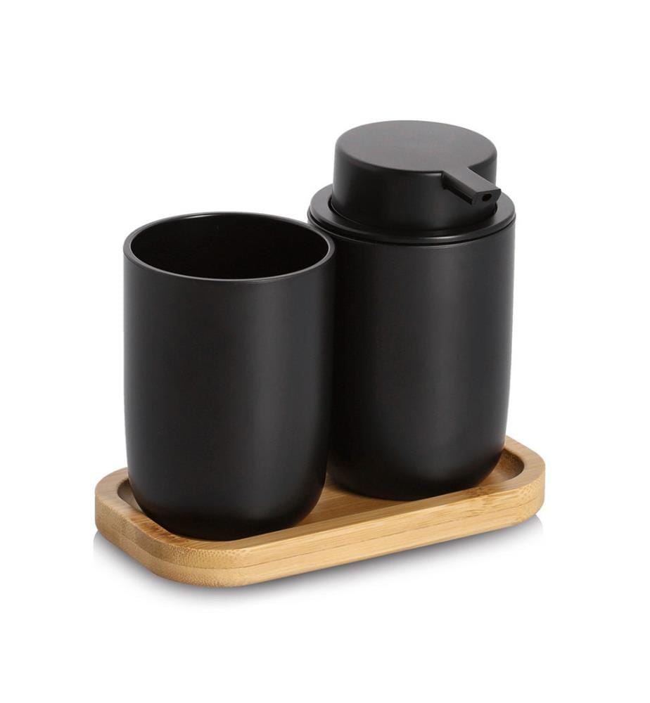 Bad-Accessoires-Set, 3-tlg., Kunststoff/Bambus,