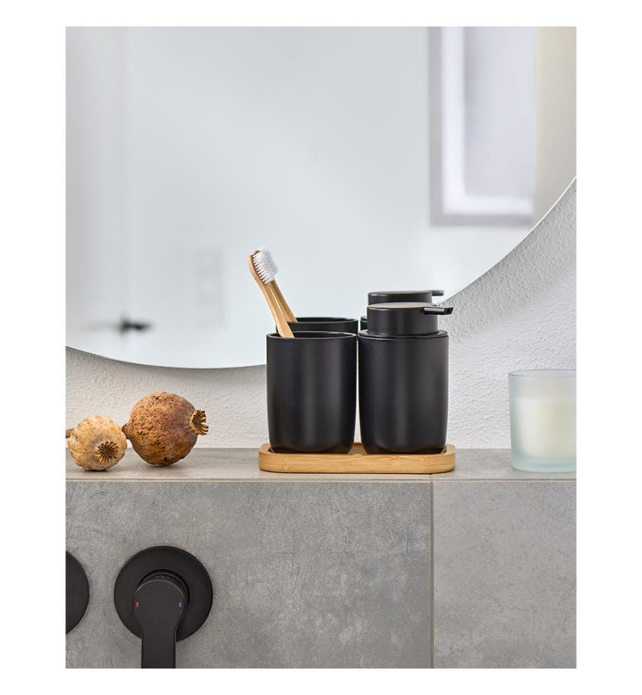 Bad-Accessoires-Set, 3-tlg., Kunststoff/Bambus,