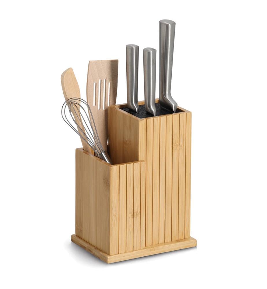 Ceppo di coltelli con portautensili, bambù/plastica