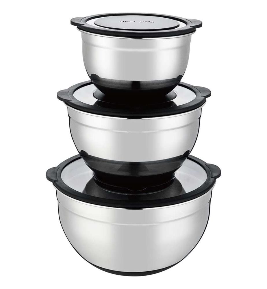 Set di 3 insalatiere con coperchio 16-20-24 cm