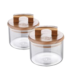 Set aus 400 ml und 500 ml Glasgefässen mit Akazienholzdeckel - Transparent