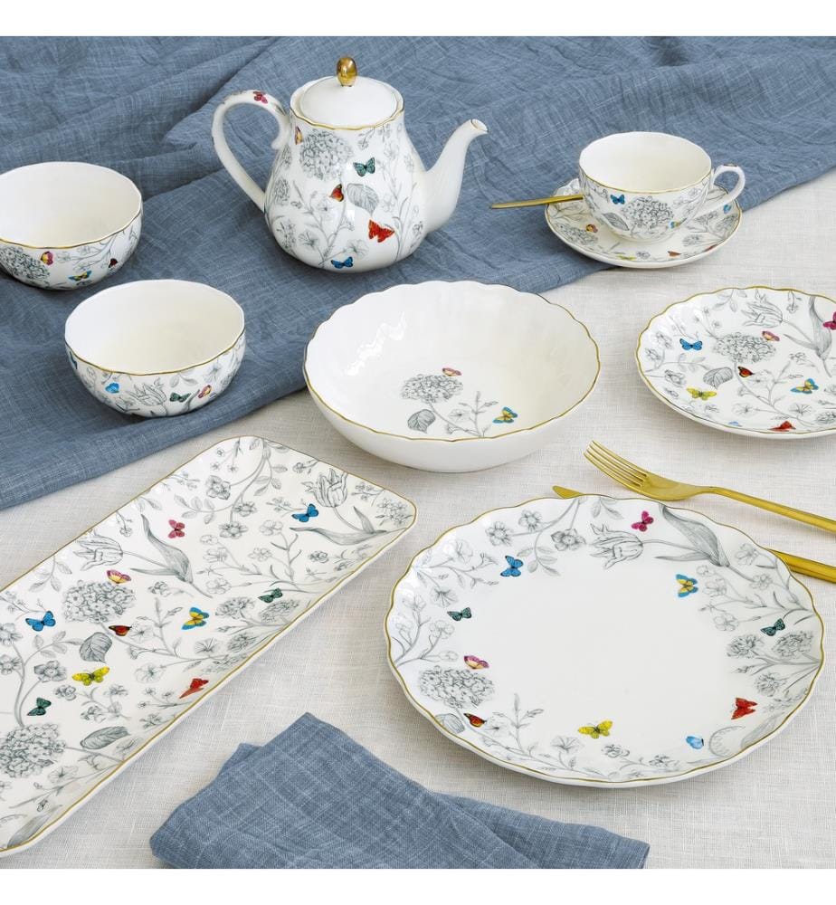 Ensemble pot à lait et sucrier en porcelaine dans une boîte couleur FLEURS ET PAPILLONS
