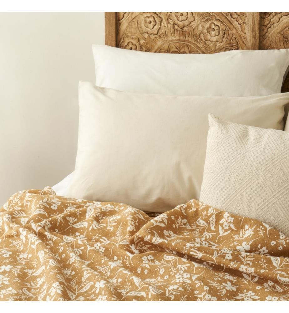 Printed Single Bedspread - Mustard