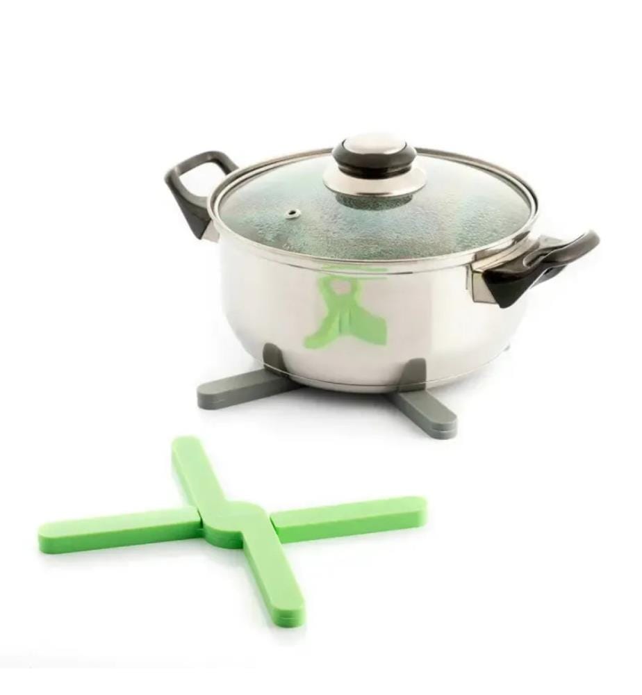 Set of 2 Foldable Silicone Trivets - Green / Gray