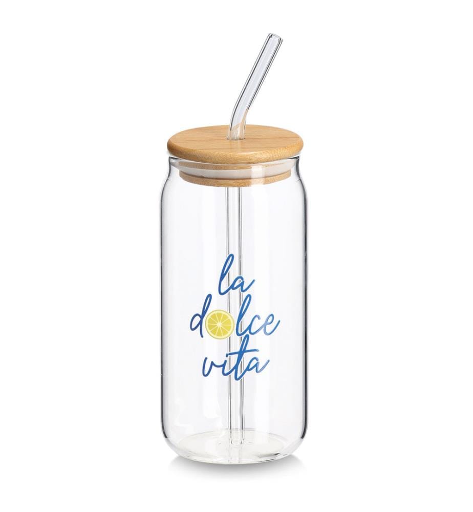 Drinking glass with bamboo lid