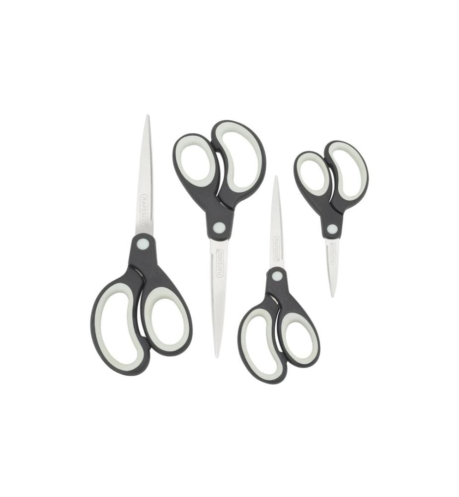 Rapesco Schere Soft Grip Schwarz/Grau, 4 Stück, Edelstahl, Universal