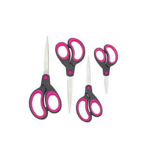 Rapesco Schere Soft Grip Schwarz/Pink, 4 Stück, Edelstahl, Universal