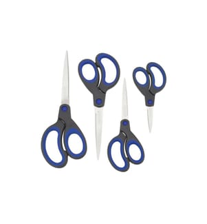 Rapesco Schere Soft Grip Schwarz/Blau, 4 Stück, Edelstahl, Universal
