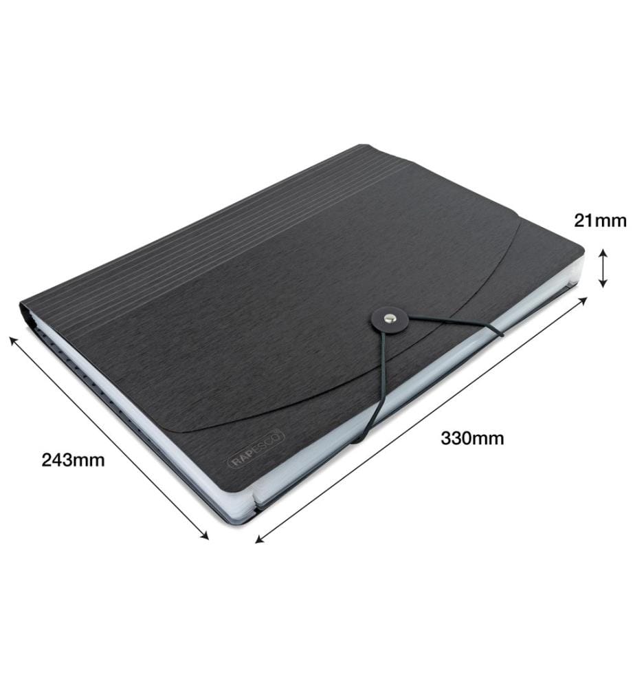 Rapesco Fächermappe Eco GRS A4 Schwarz, Doppelpack, 13-teilig