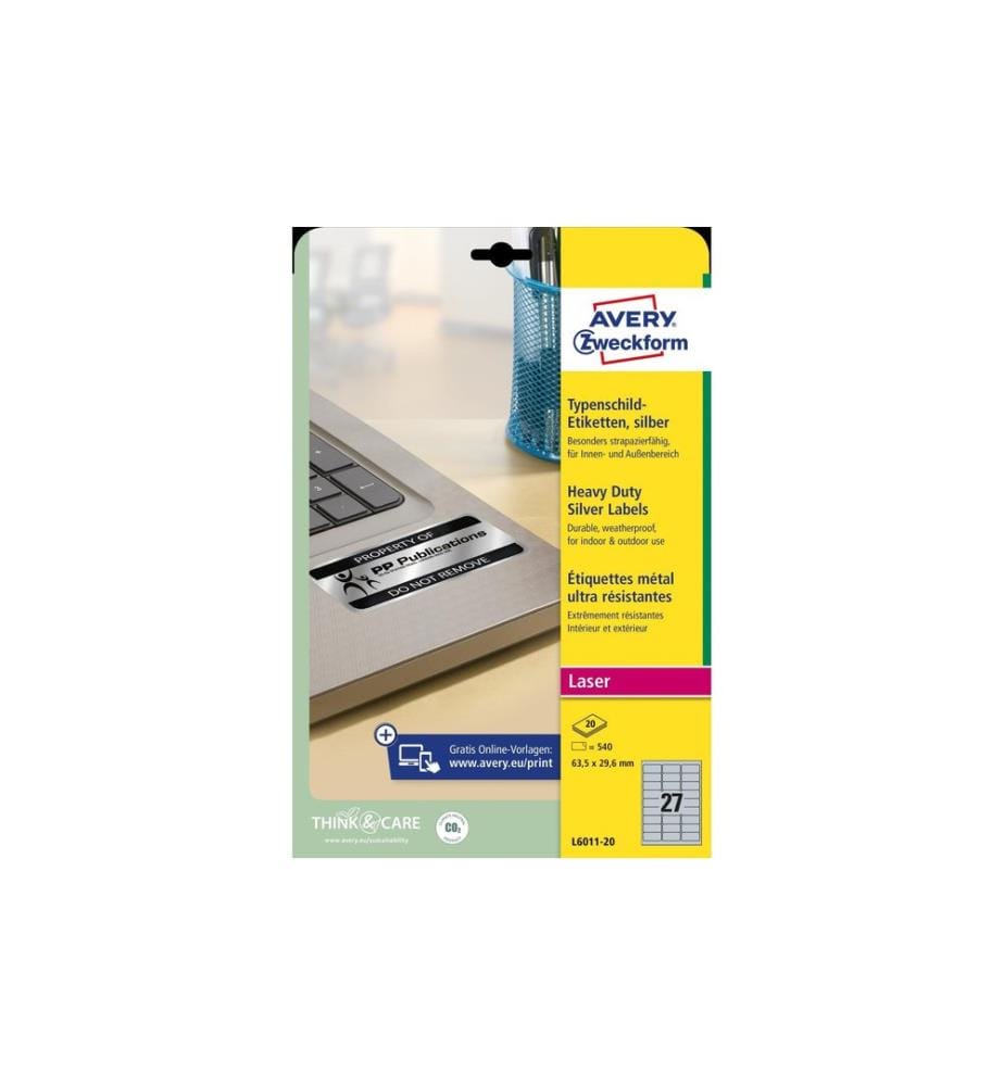 Etichette per targhette Avery Zweckform L6011-20 63,5 x 29,6 mm