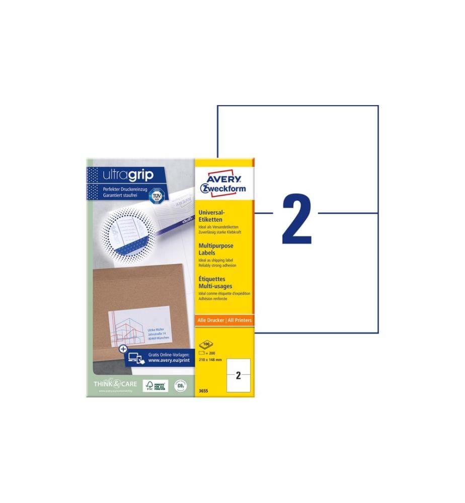 Avery Zweckform Universal-Etiketten 3655 210 x 148 mm, 100 Blatt