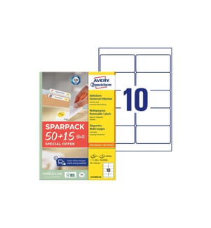 Avery Zweckform Universal-Etiketten L4744REV-65, 96 x 50.8 mm, 65 Blatt