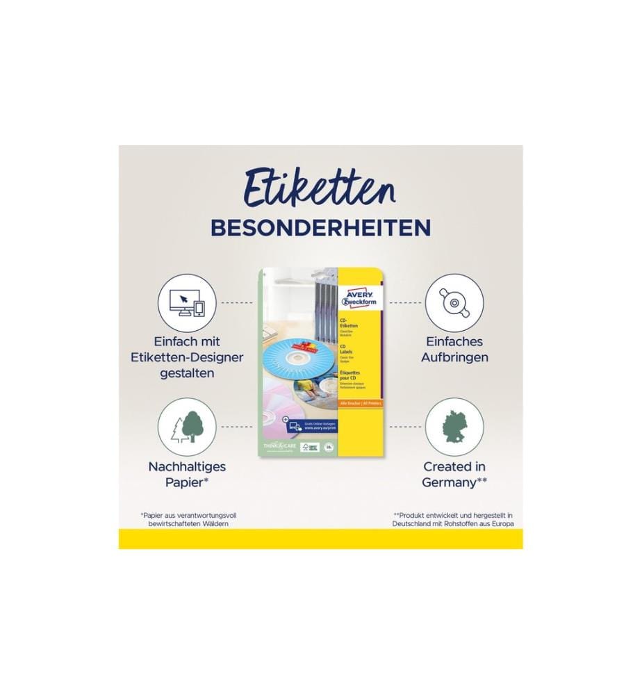 Avery Zweckform CD-Etiketten L6043-100 Ø 117 mm