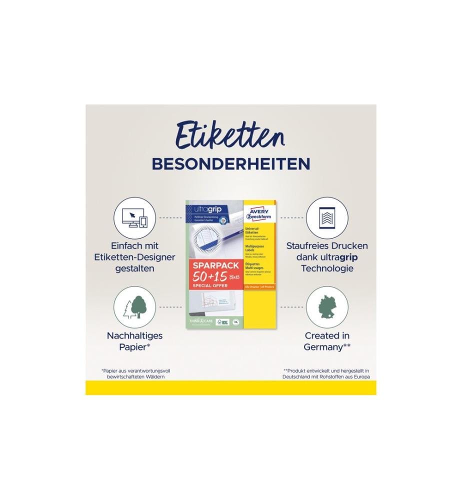 Avery Zweckform Universal-Etiketten 4780-65, 48.5 x 25.4 mm, 65 Blatt
