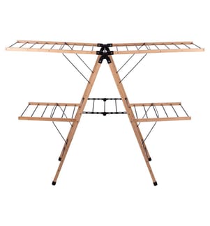 Metal Clotheshorse - Bamboo 155 x 62 x 111 cm - Black, Natural wood