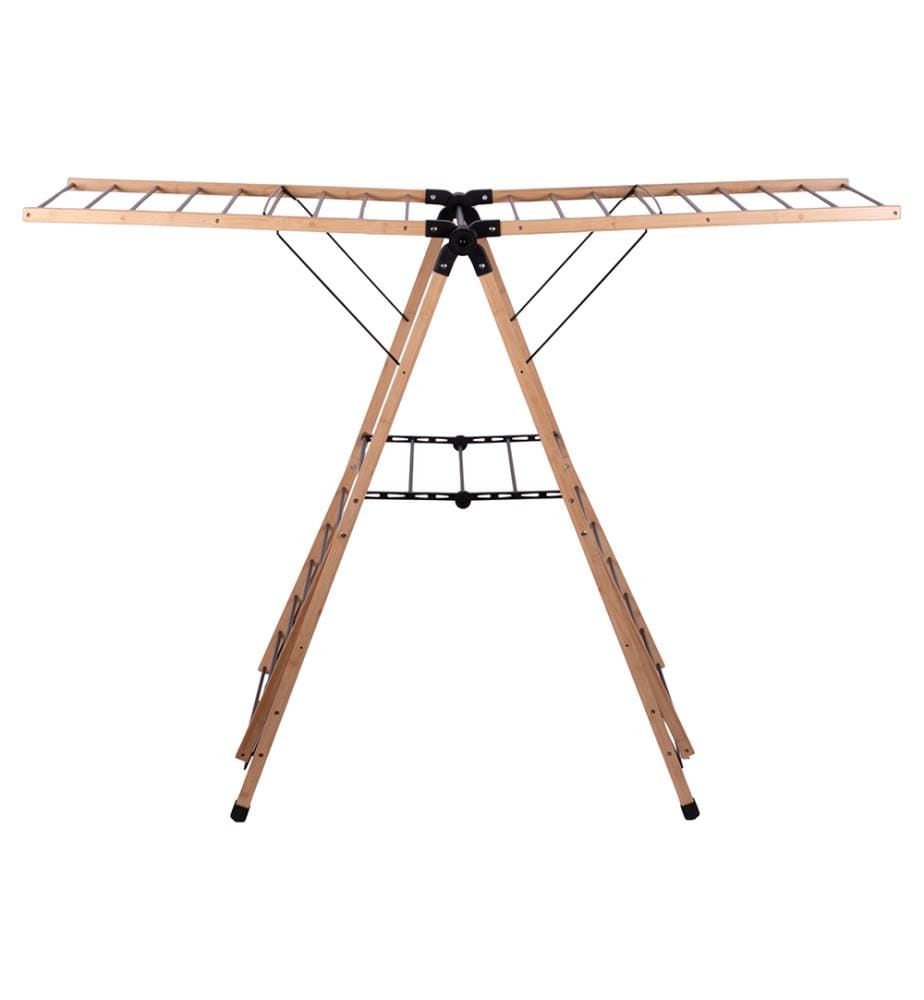 Metal Clotheshorse - Bamboo 155 x 62 x 111 cm - Black, Natural wood