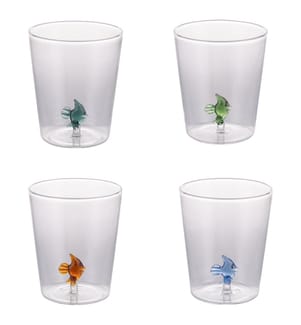 Set of 4 3D Fish Water Glasses 420 ml - Assorted