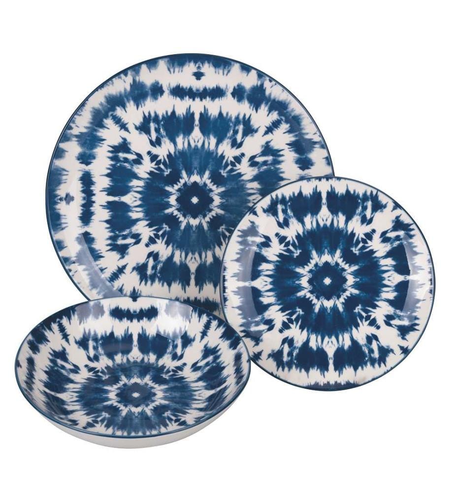 18-piece dinner service - White / Blue