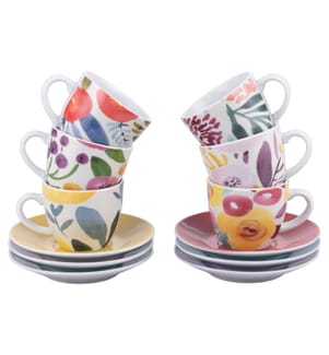 Set of 6 90 ml Cups with Saucer - Multicolored