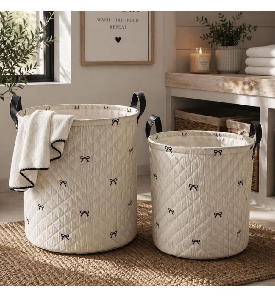 Quilted laundry basket with handles - Ø 35 cm
