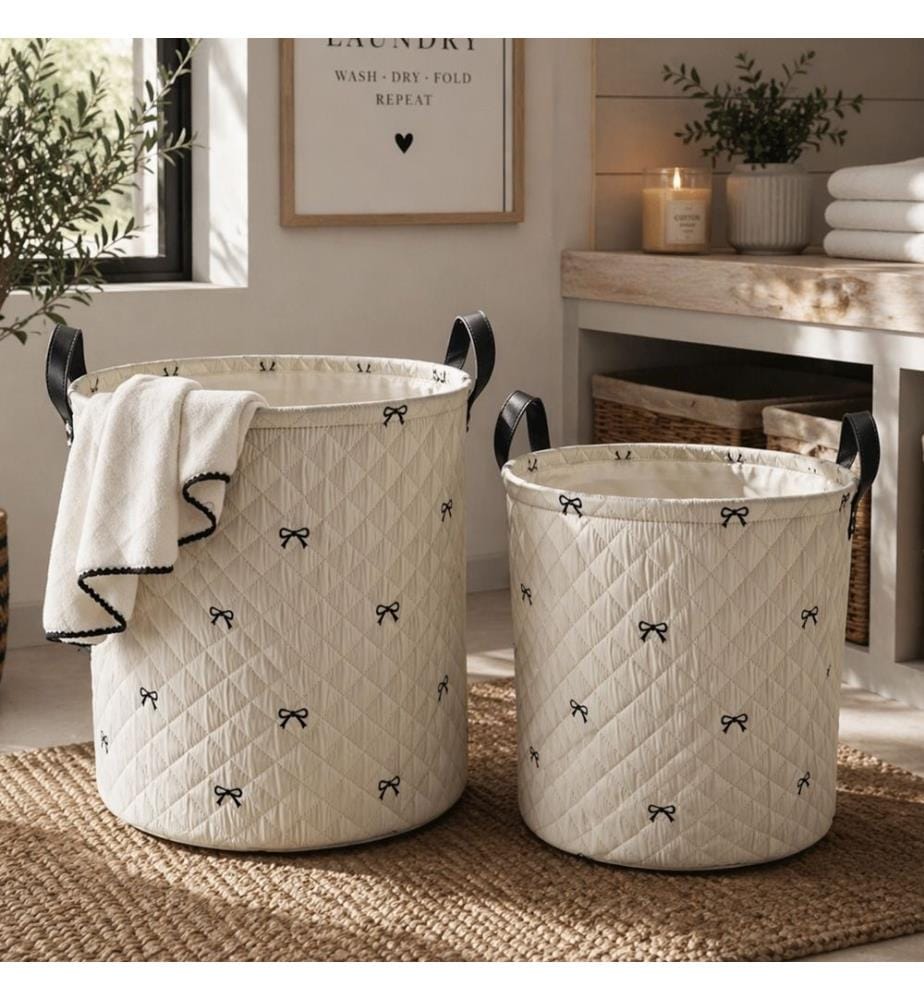 Bows Quilted Laundry Basket with Handles - Ø 25 cm