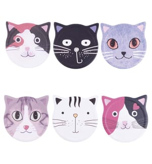 Pack of 6 colorful cat tiles - assorted