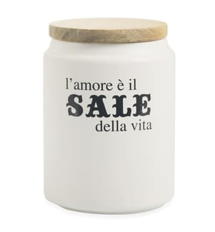 Ideas Salt Pot With Bamboo Lid - White And Natural Wood
