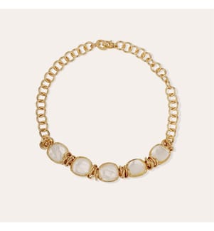 Collana "Sirena" in metallo placcato antico e madreperla - Oro e bianco