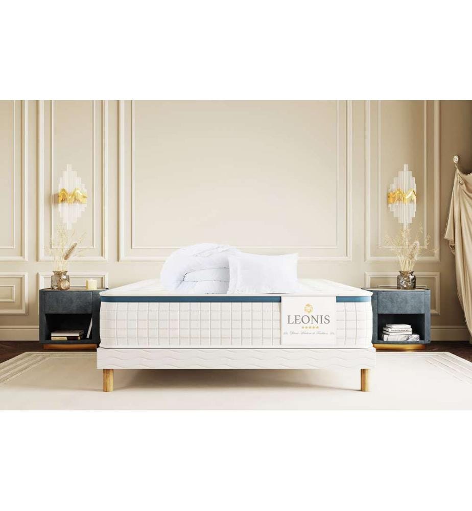 Pack Vasco Matratze + Lattenrost 160 x 200 + 2 Kopfkissen 60 x 40 + 1 Duvet 220 x 240 cm - Höhe 30 cm