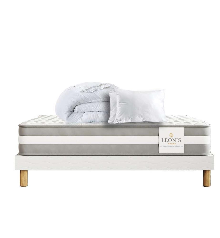 Pack Leon Matratze + Lattenrost 160 x 200 + 2 Kopfkissen 60 x 40 + 1 Duvet 220 x 240 cm - Höhe 22 cm